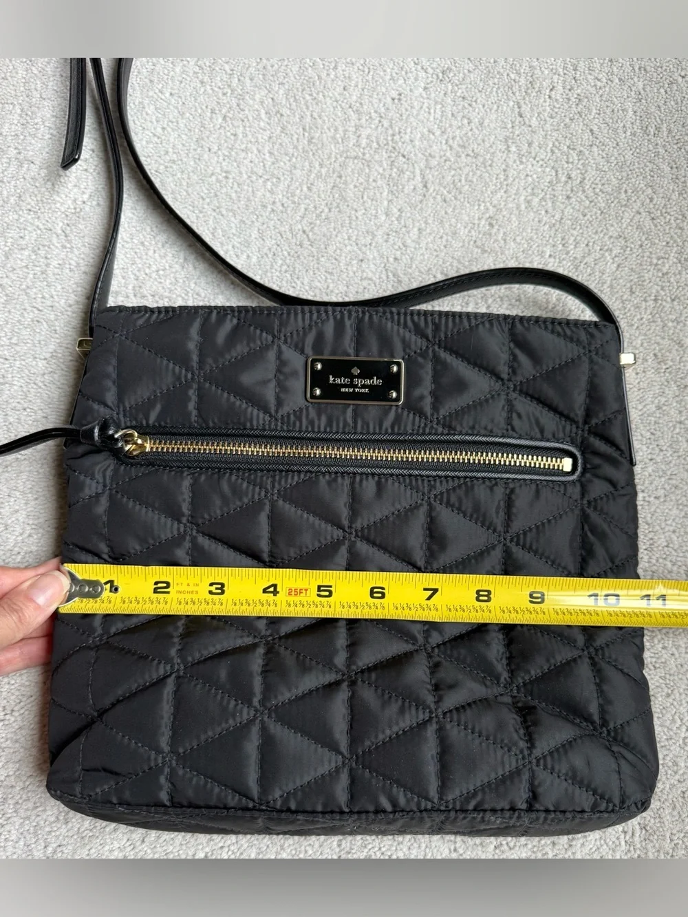 Kate Spade New York Black Quilted Nylon Crossbody Shoulder Bag Gold Tone